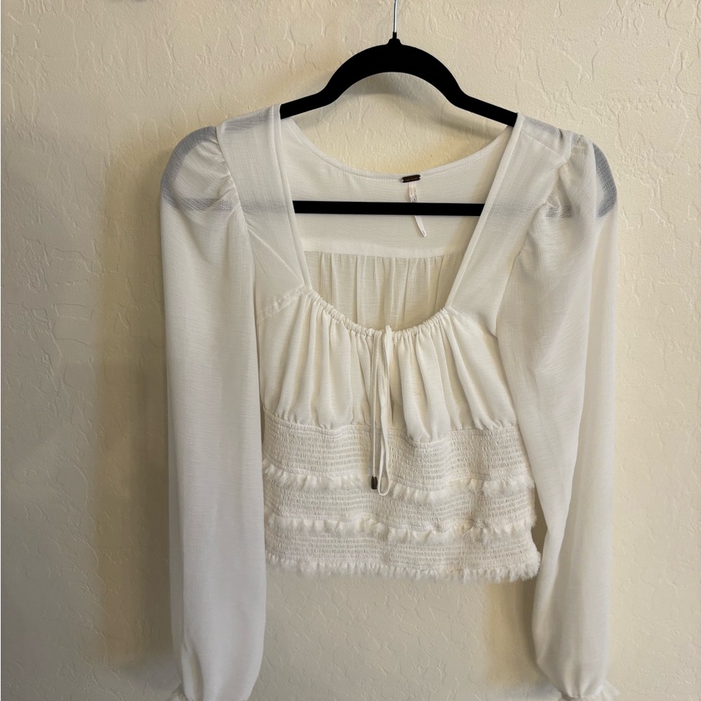 Free People Cream Puff Sleeve Crop Blouse